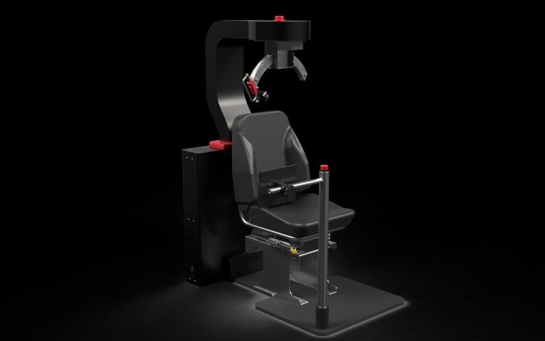 A 3D rendering of an exercise machine.