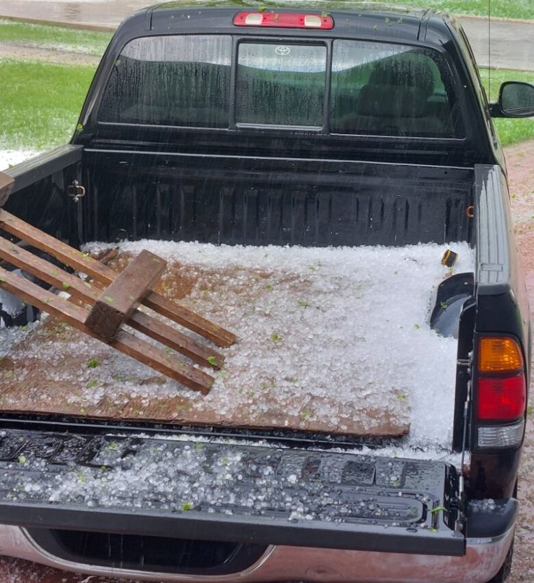 A truck full of hail. 