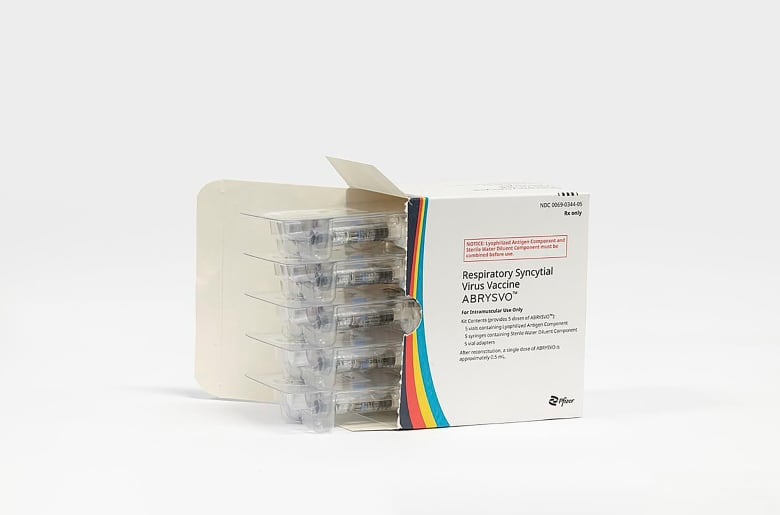 This image provided by Pfizer shows its RSV vaccine and box.