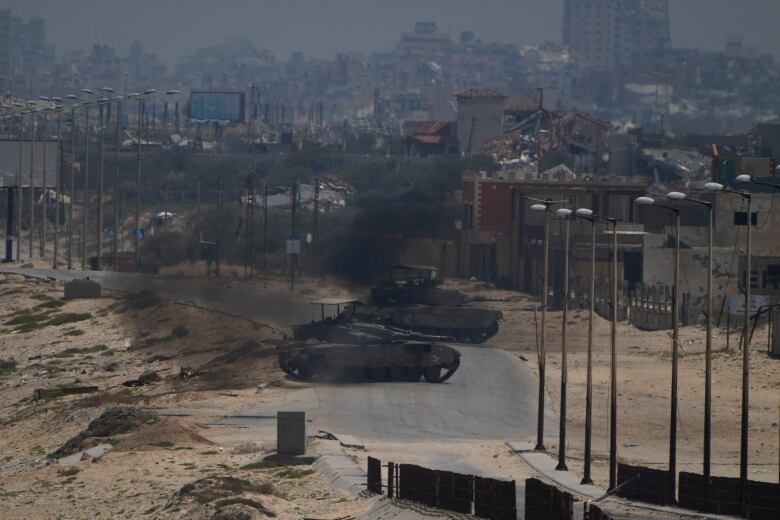 Army tanks are shown in the central Gaza STrip.