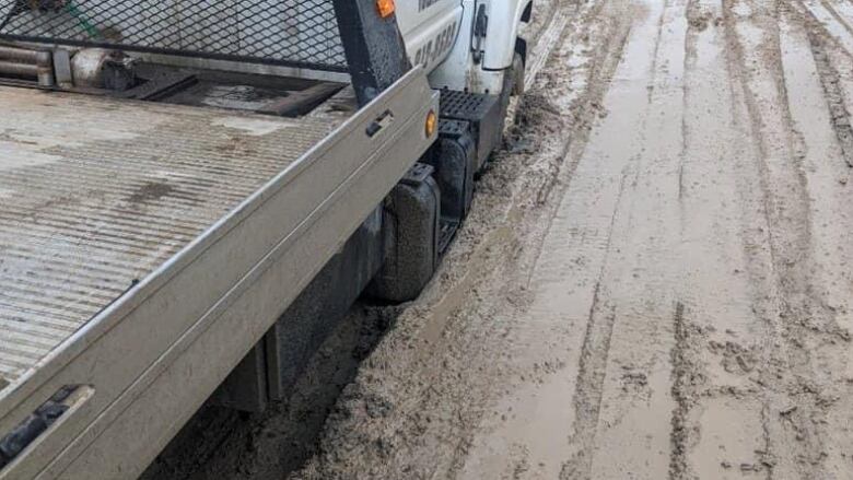 A mushy muddy road.