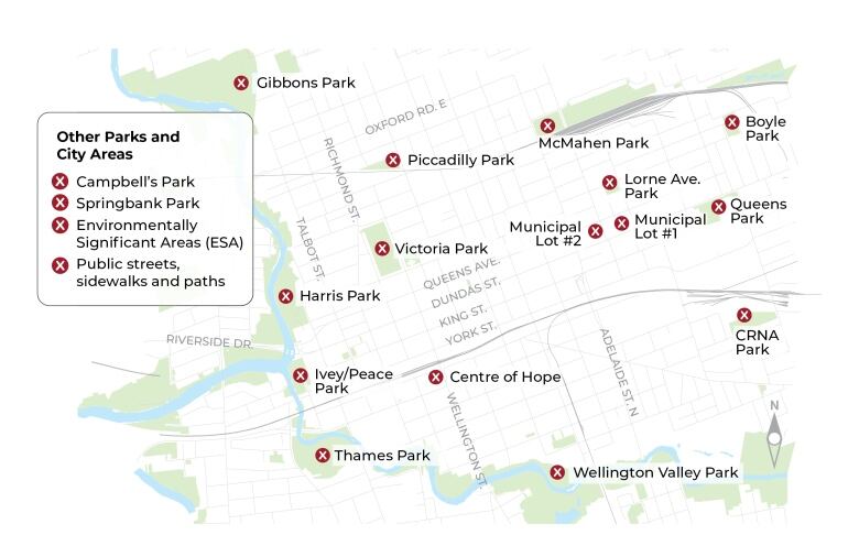 A map of places where people can't camp. 