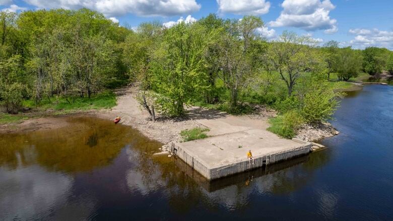 A drone shot of a wharf