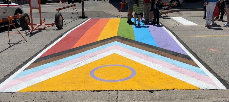 Photo of a pride-flag crosswalk