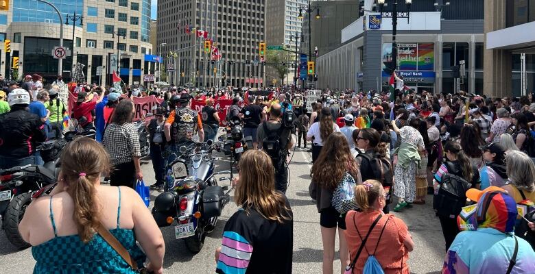 A group of people during the parade. 