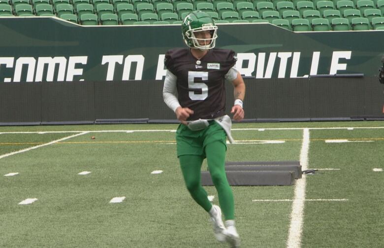 A football player at practice.