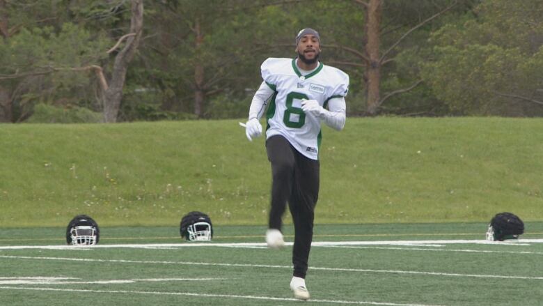 A football player at practice.