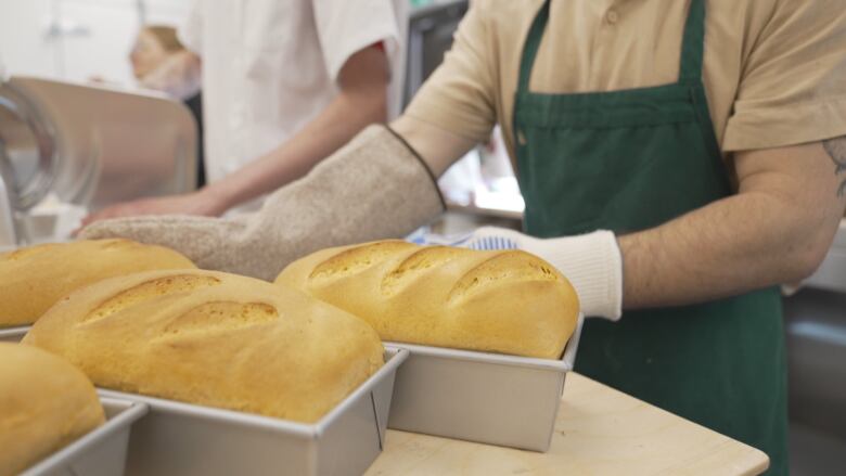 Fresh loaves of bread on a countertop