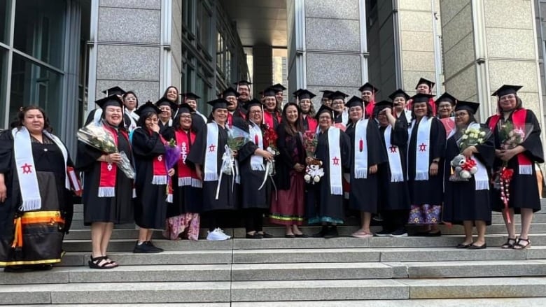 A group of students in graduation gowns