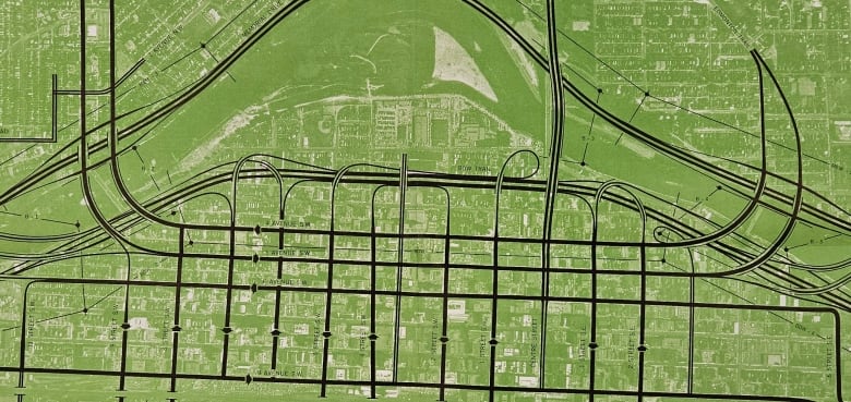 A map of a never-built highway.