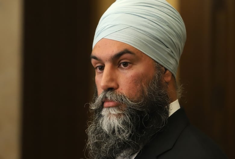 New Democratic Party Leader Jagmeet Singh speaks in the Foyer of the House of Commons about the NSICOP report, on Parliament Hill in Ottawa, on Thursday, June 13, 2024.