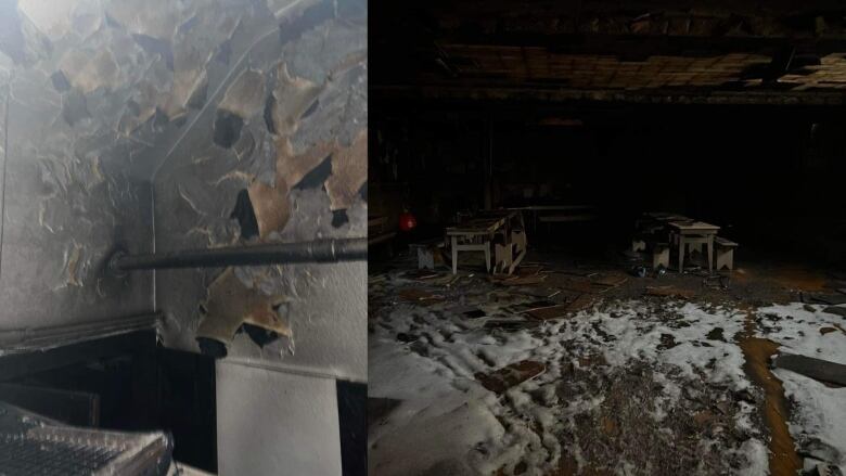 Pictures showing the gutted interior of a building 