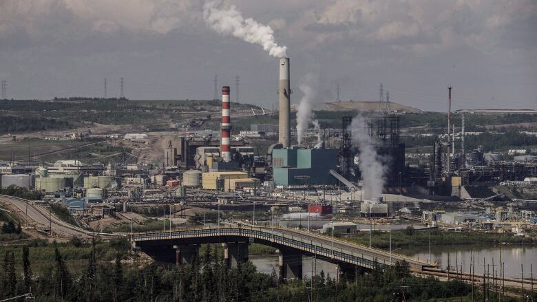 a large scale oilsands operation is seen from a wide angle