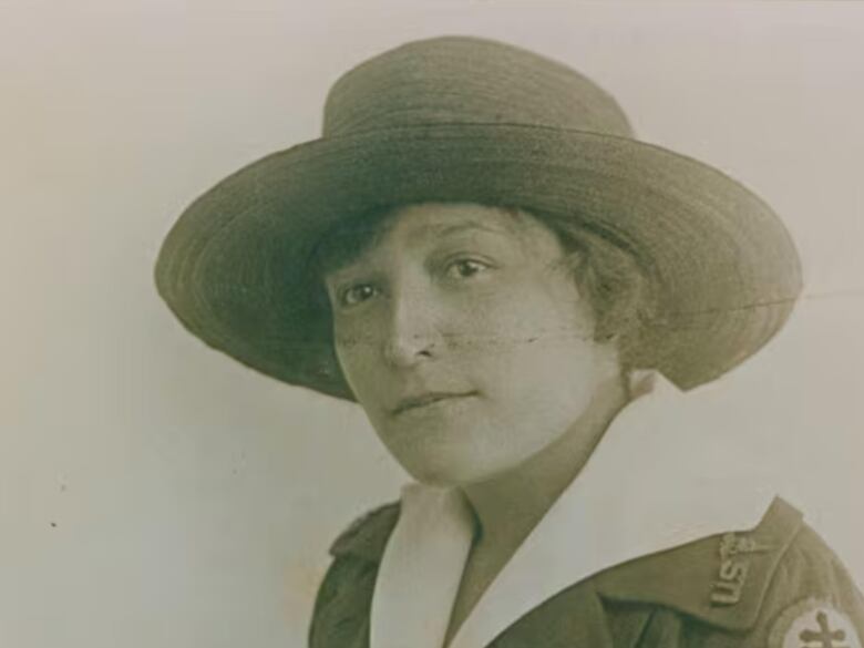 Vintage photo of a Kanienkeh:ka woman in an army uniform