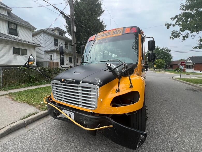 A school bus with minor damage.