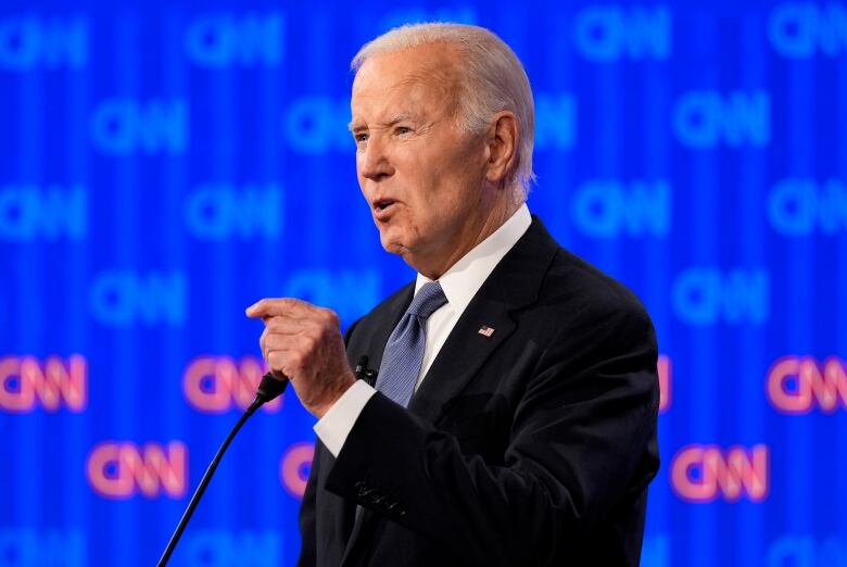 U.S. President Joe Biden speaks during his debate with former U.S. president Donald Trump on Thursday evening.