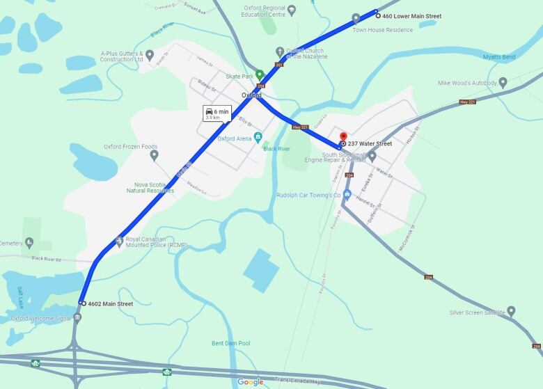 a map shows roads in the Town of Oxford highlighted where ATVs are allowed 