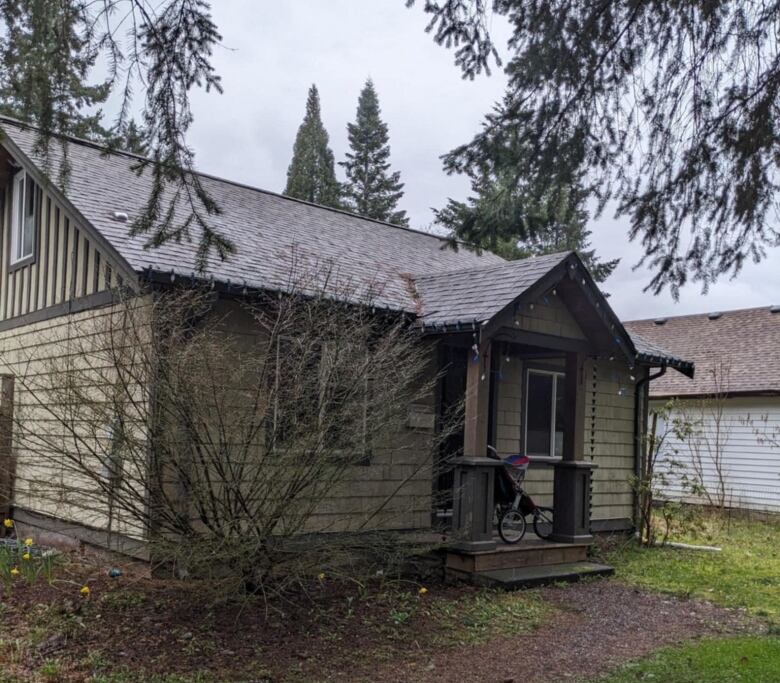 A small brown house.