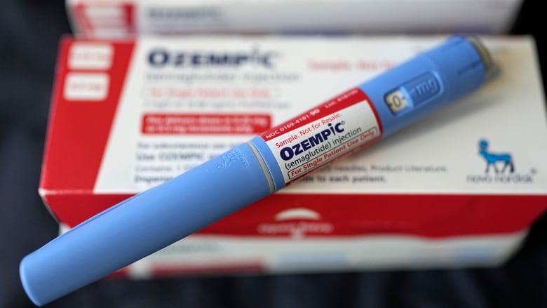 A disposable syringe bearing the name 'Ozempic' sits on a package.