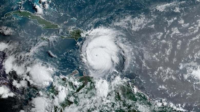 A hurricane is seen from space.