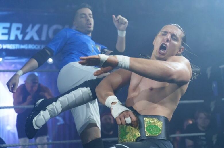 Kris Chambers, owner and wrestler of Superkick'd in a match at Long Boat Hall in Toronto. 