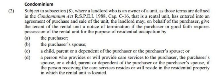 A section of a legal act laying out the tenant's rights when a rental unit becomes a condo and is bought by a third party. 