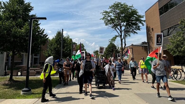 People marching with flags