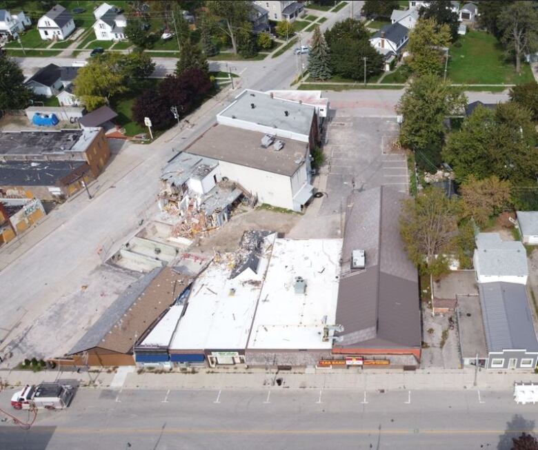 An aerial shot of the nine downtown Wheatley buildings before they were torn down.