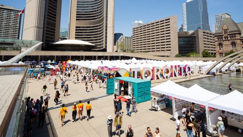 A bird eye view of Nathan Phillips Square during the Toronto Outdoor Art Fair. 