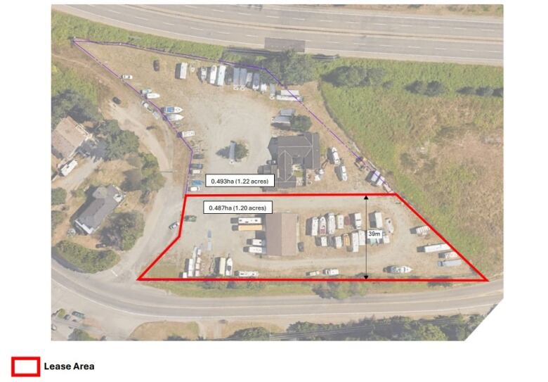 An overhead map shows a large site with various trailers on it. An area in red is marked at the bottom of the site.