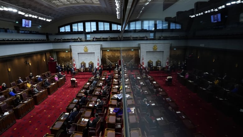 An overall view of the Senate is shown as Gov. Gen. Mary Simon delivers the Throne Speech in Ottawa on Tuesday, Nov. 23, 2021.