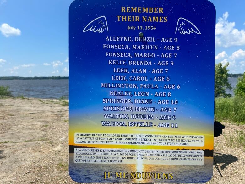 A plaque featuring names and ages of young children. 