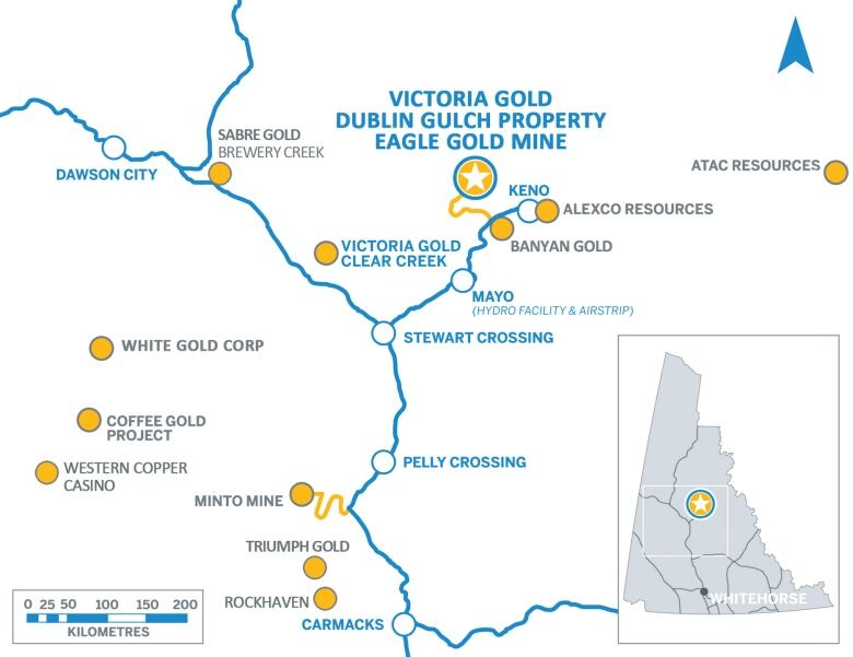 A map shows a mine's proximity to other communities and landmarks.