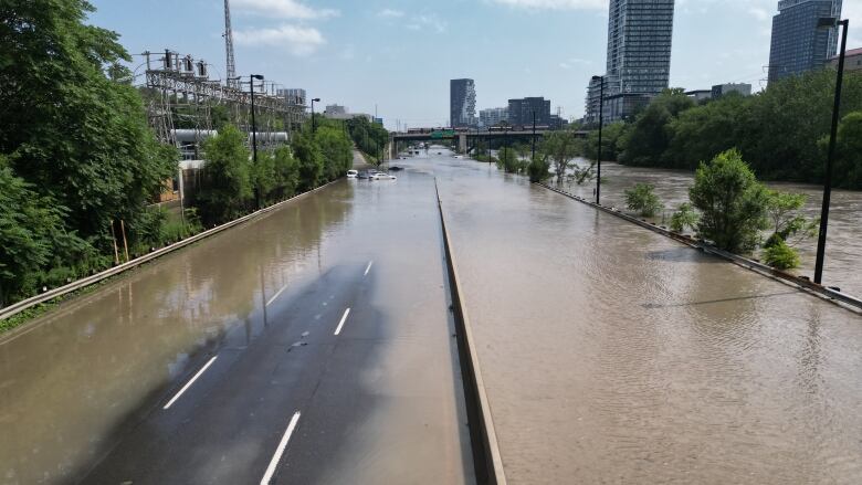 A drone image of the flooded DVP.