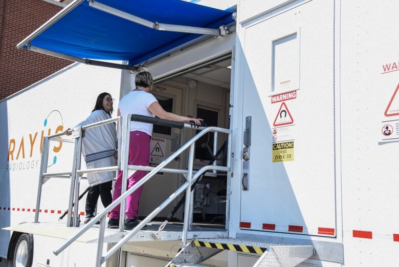 The exterior of a mobile MRI unit.