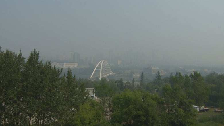 Edmonton's skyline is hazy as wildfire smoke fills the community.