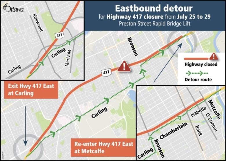 A map of detours when a major highway closes.