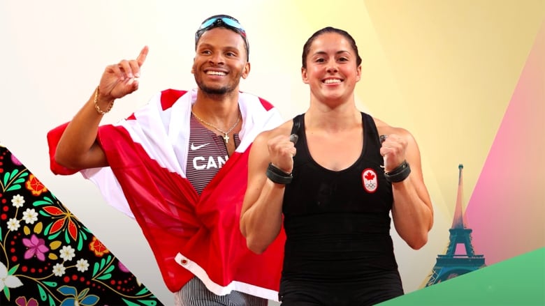 Two Canadian athletes celebrate.