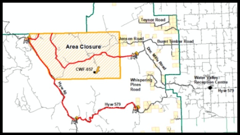 A map showing an area outlined in orange which remains closed to the public. 