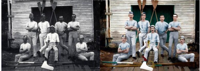 The Academia Boat Club rowing team, 1889. Source: Geography Department, Memorial University of Newfoundland. Restored and colourized by Gerard Nash.