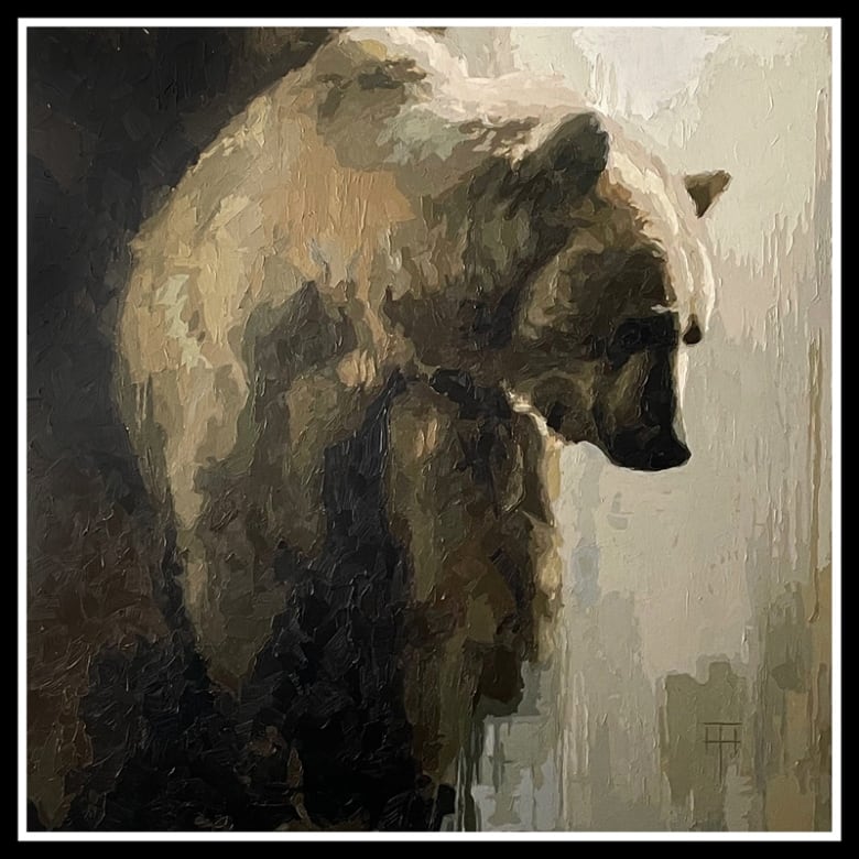 Oil painting of white grizzly bear Nakoda.