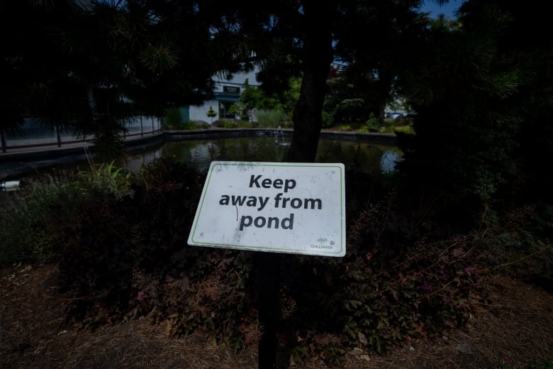 A sign next to the ponds outside the Chilliwack Landing Leisure Centre in Chilliwack reads, 