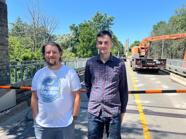 Chris DeGroot, left, and Brendon Samuels would like the university to consider limiting traffic on the new vehicle bridge to reduce cut-through traffic and encourage active transportation. 