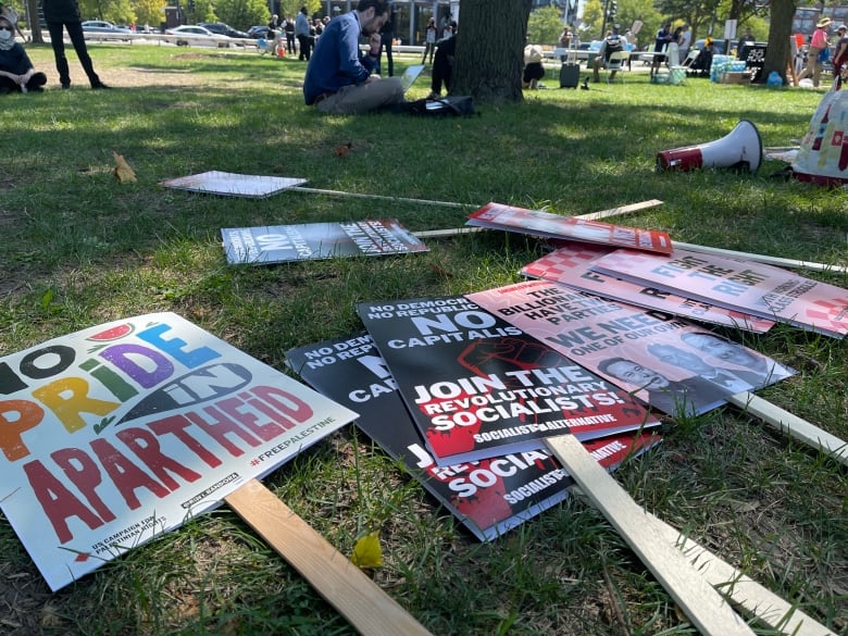 Protest signs.