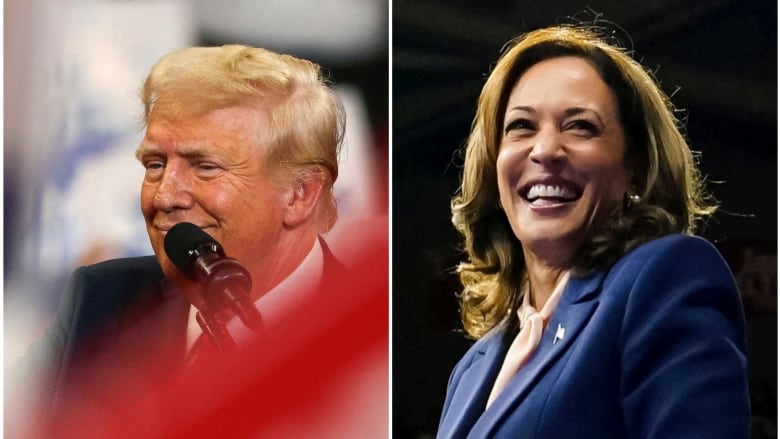 Pictures of Trump and Harris