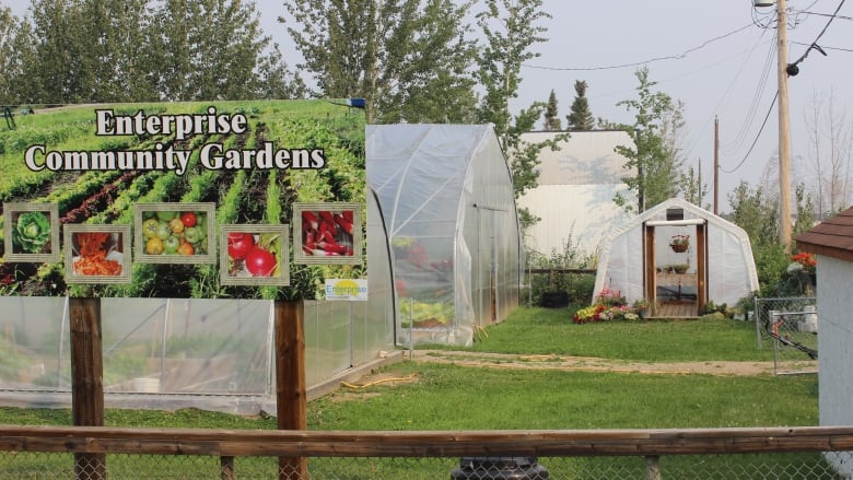 Sign that reads 'Enterprise community garden'.