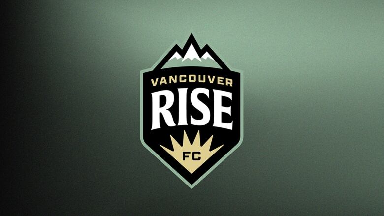 A logo of teal-coloured mountains rising above text that reads 'Vancouver Rise FC.'