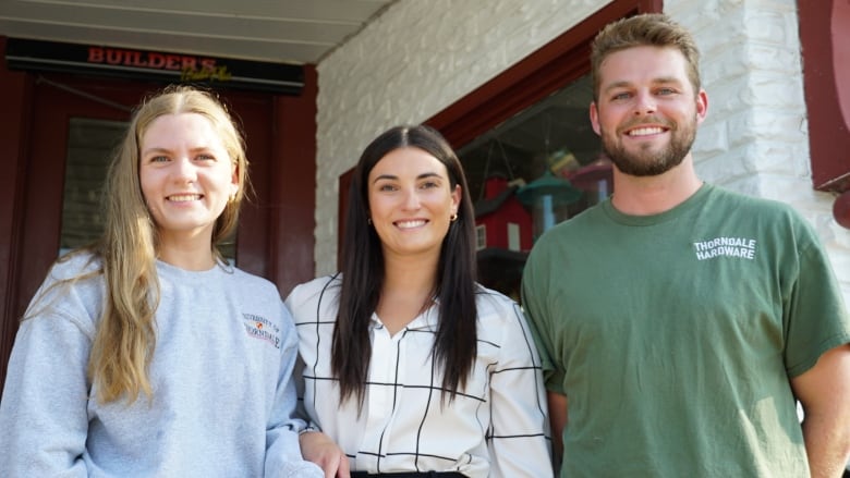 Left to right, Carly Woods, Emily Woods, and Conner Darville are three members of the five-person strong family team that now runs Thorndale Hardware.