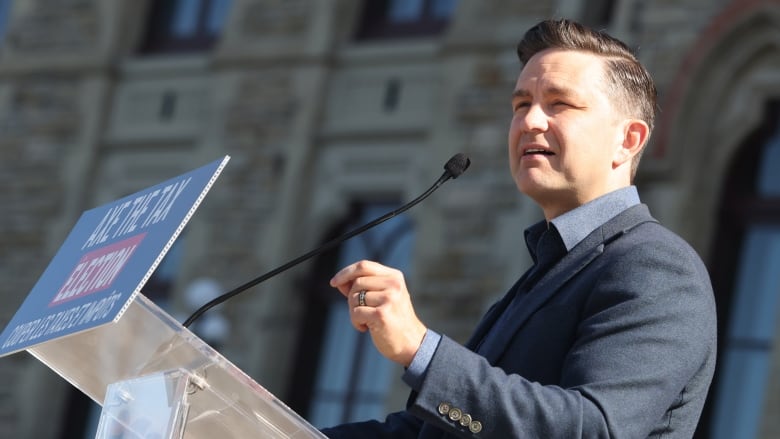 Conservative Party Leader Pierre Poilievre speaks at a press conference on Parliament Hill in Ottawa on Thursday, Aug. 29, 2024.