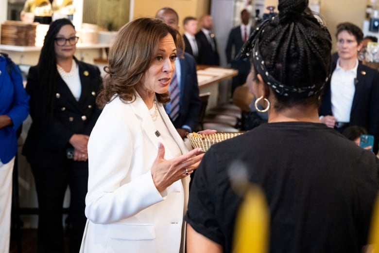 U.S. Vice President Kamala Harris is seen visiting Dottie's Market in Savannah, Ga., on Thursday.